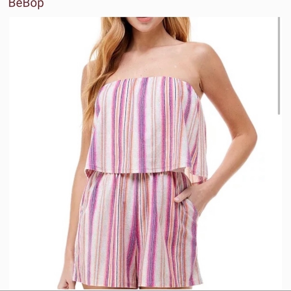 Bebop striped tube top romper